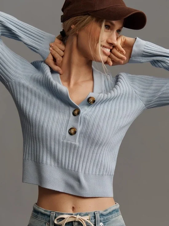 Anthropologie Pilcro black Kassidy ribbed deep v neck sweater - Picture 8 of 10